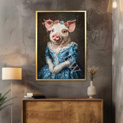 Pig Queen Portrait in Gold Frame by Vintage Panda Designs