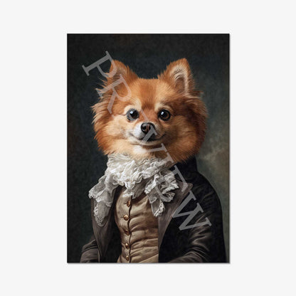 Pomeranian Dog Gentleman Wall Art Print by Vintage Panda Designs