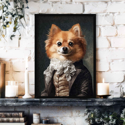 Pomeranian Dog Gentleman Wall Art Print in Black Frame by Vintage Panda Designs