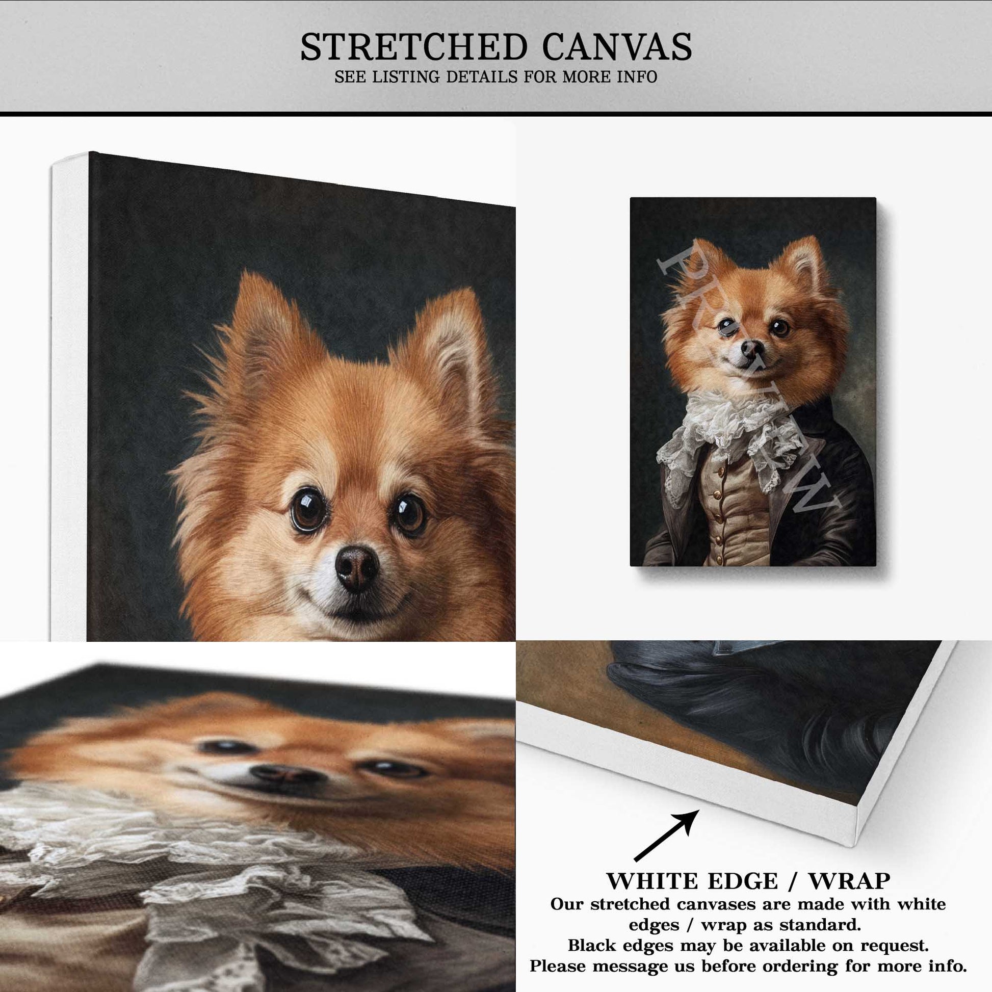 Custom Pet Portrait Wall Art Stretched Canvas by Vintage Panda Designs