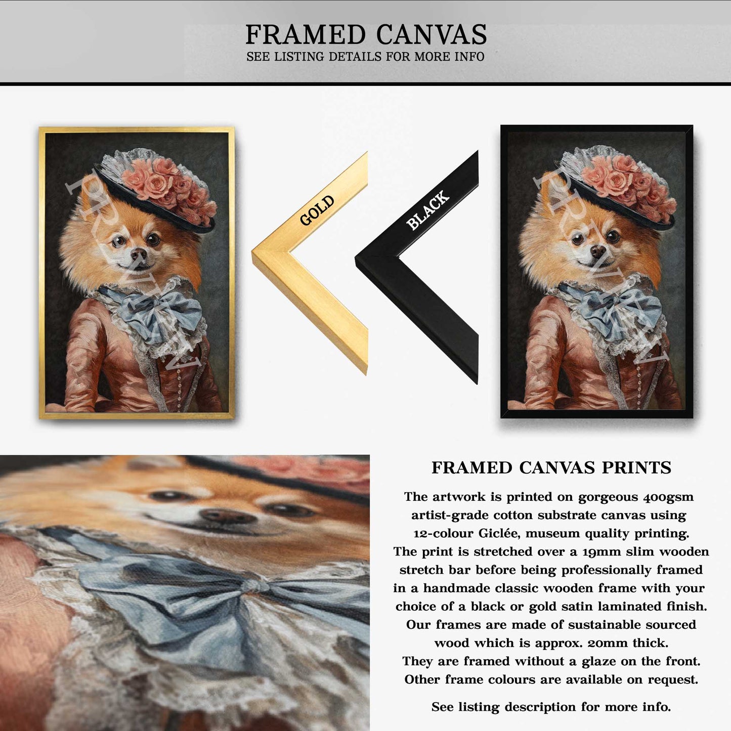 Pomeranian Dog Lady Wall Art Framed Canvas by Vintage Panda Designs