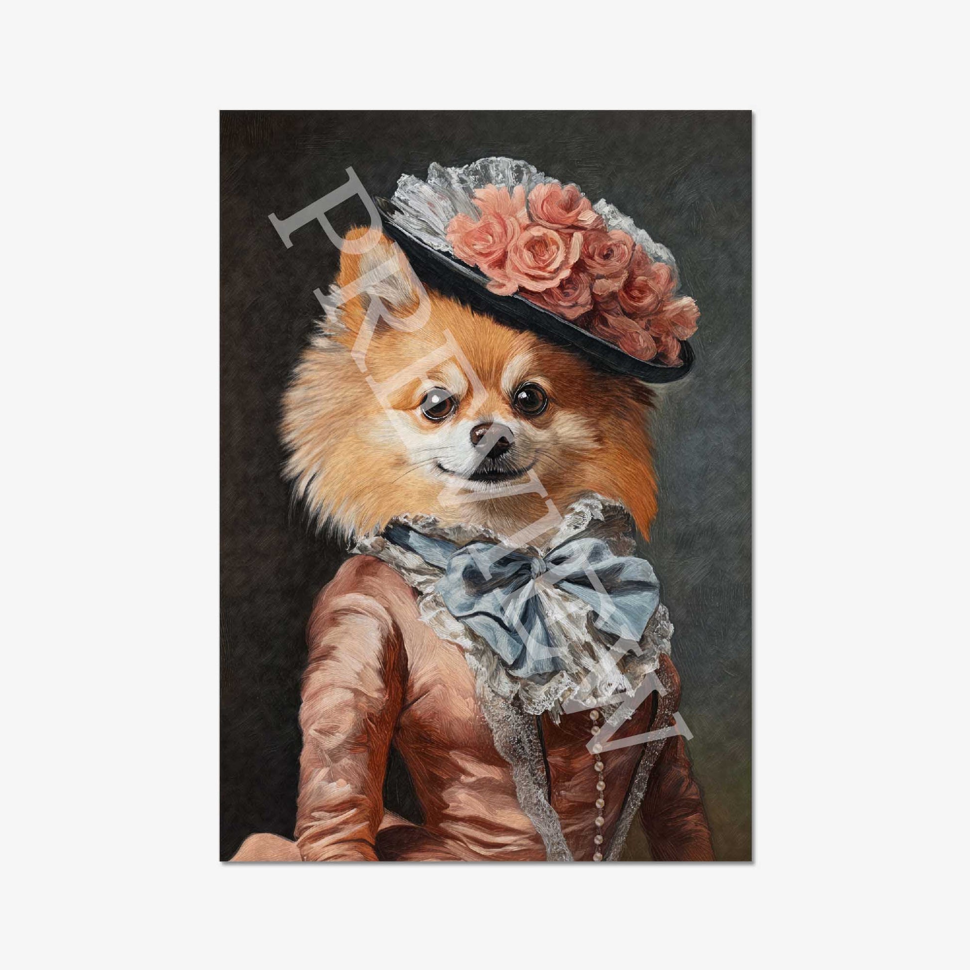 Pomeranian Dog Lady Wall Art Print by Vintage Panda Designs