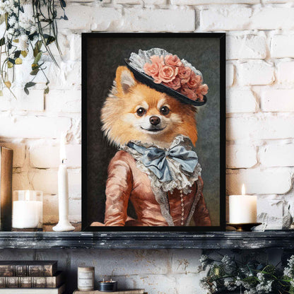 Pomeranian Dog Lady Wall Art Print in Black Frame by Vintage Panda Designs