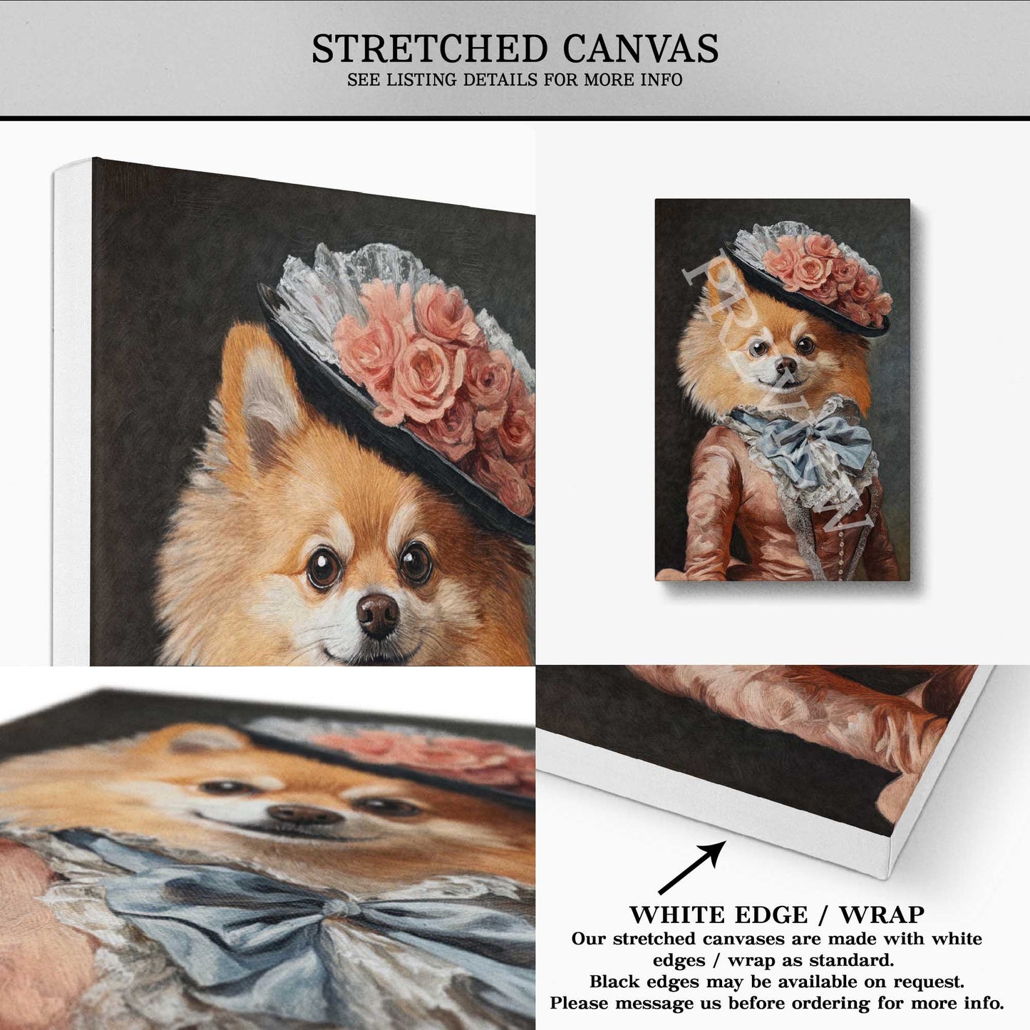 Pomeranian Dog Lady Wall Art Stretched Canvas by Vintage Panda Designs