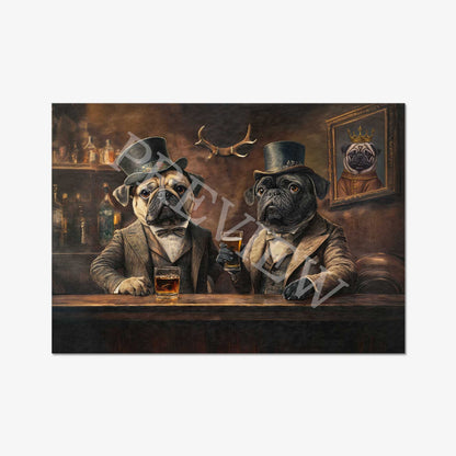 Pugs in Pub Wall Art Print by Vintage Panda Designs