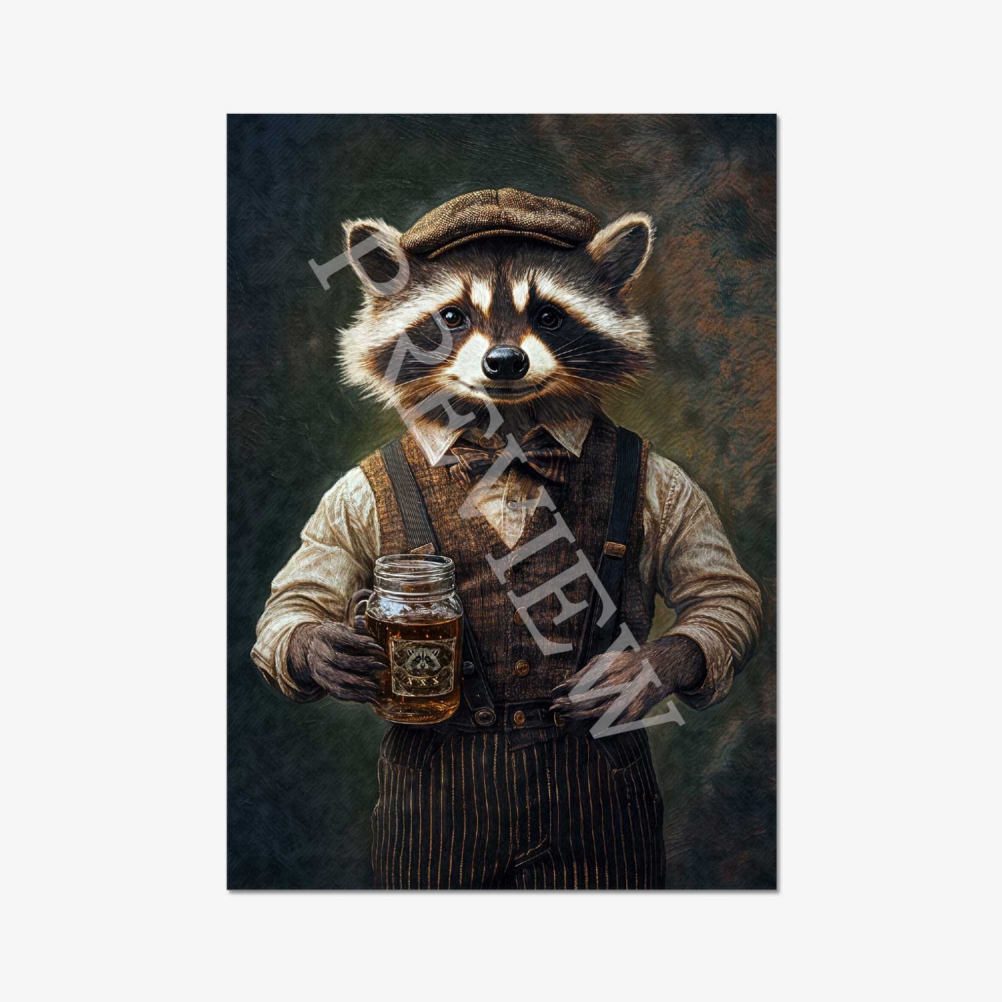 Raccoon Drinking Moonshine Print - Vintage Panda Designs