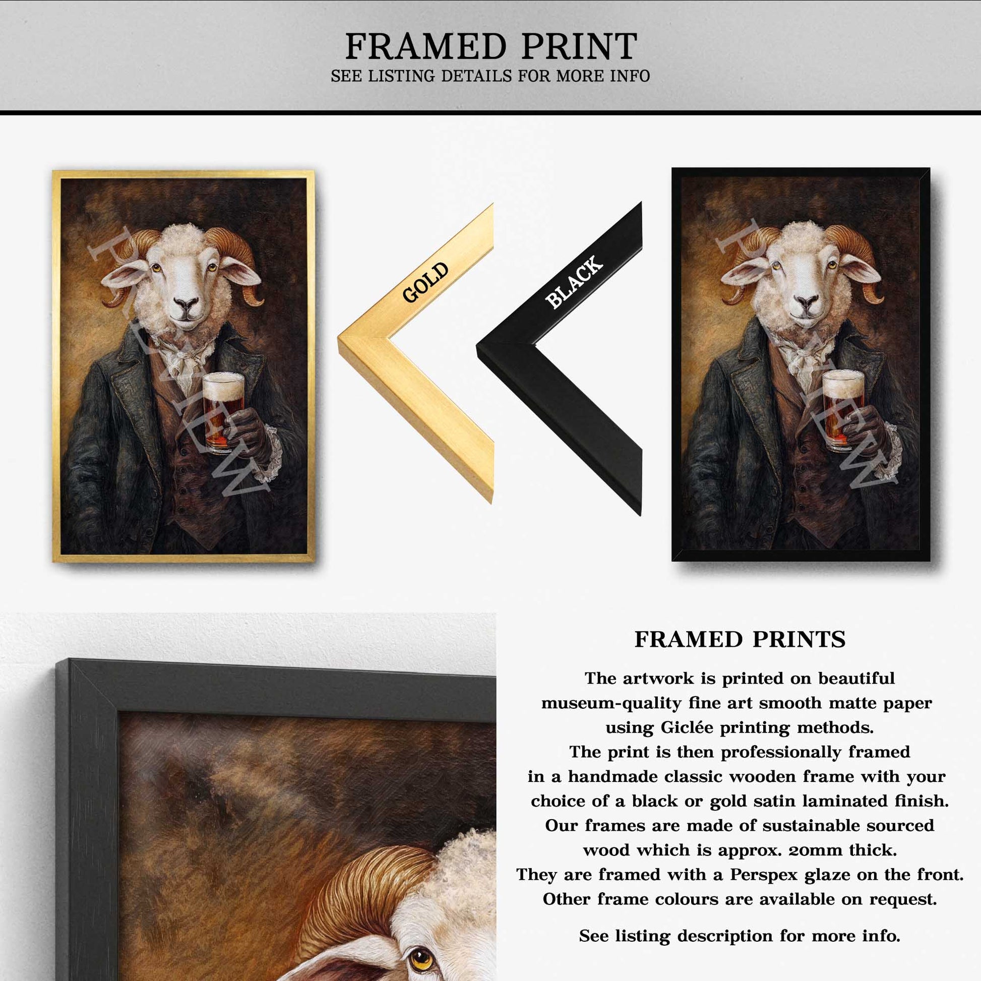 Ram Drinking Pint of Beer Framed Print - Vintage Panda Designs