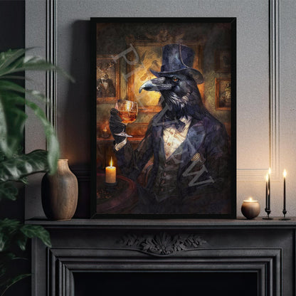 Raven_Drinking_Whisky_Black_Frame_-_Vintage_Panda_Designs