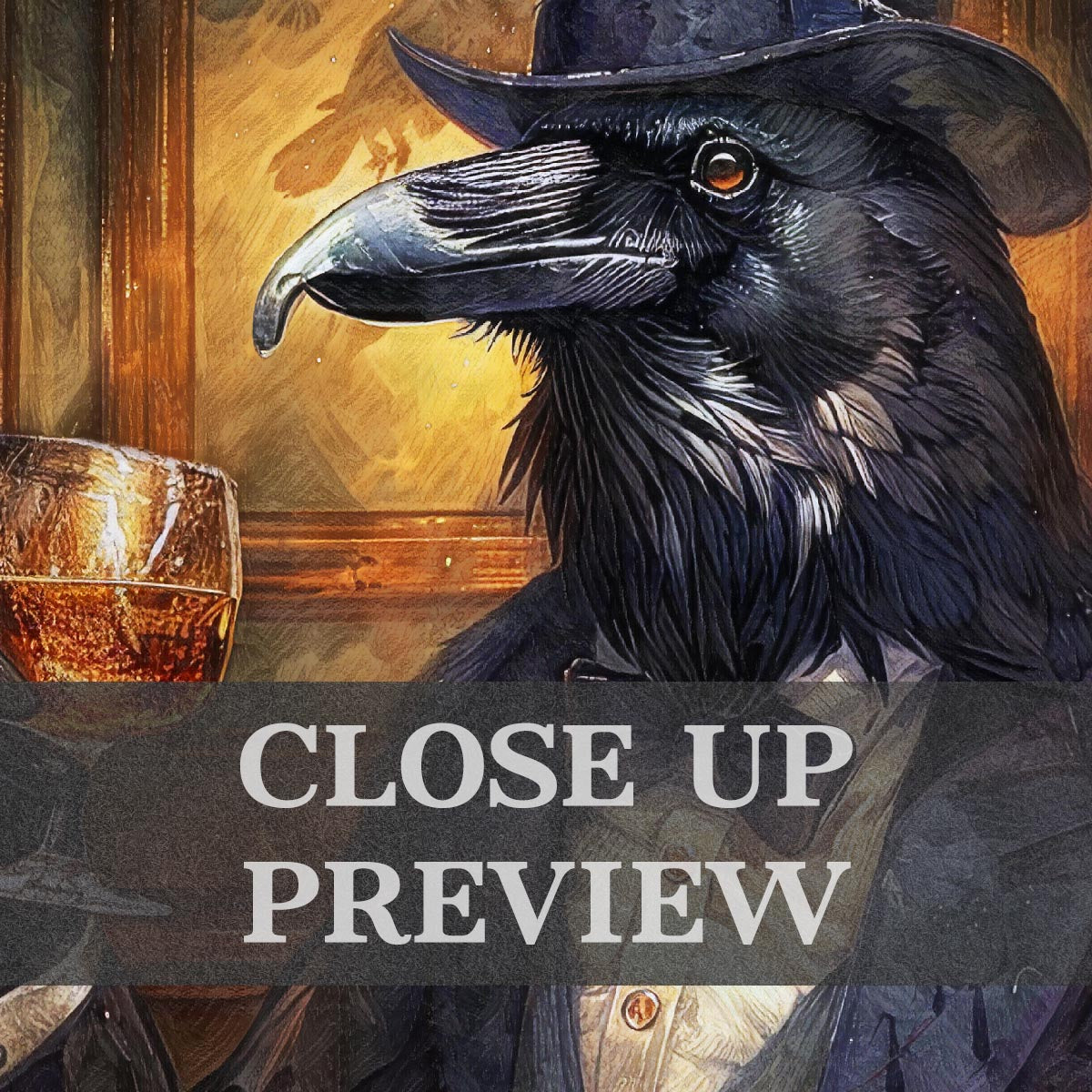 Raven_Drinking_Whisky_Close_Up_-_Vintage_Panda_Designs