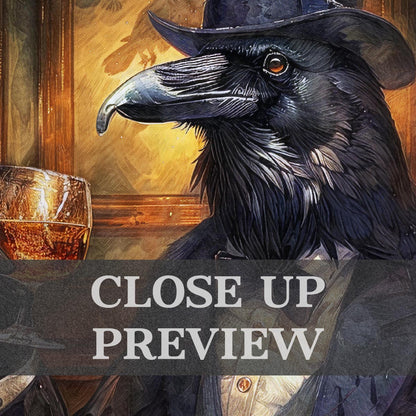 Raven_Drinking_Whisky_Close_Up_-_Vintage_Panda_Designs