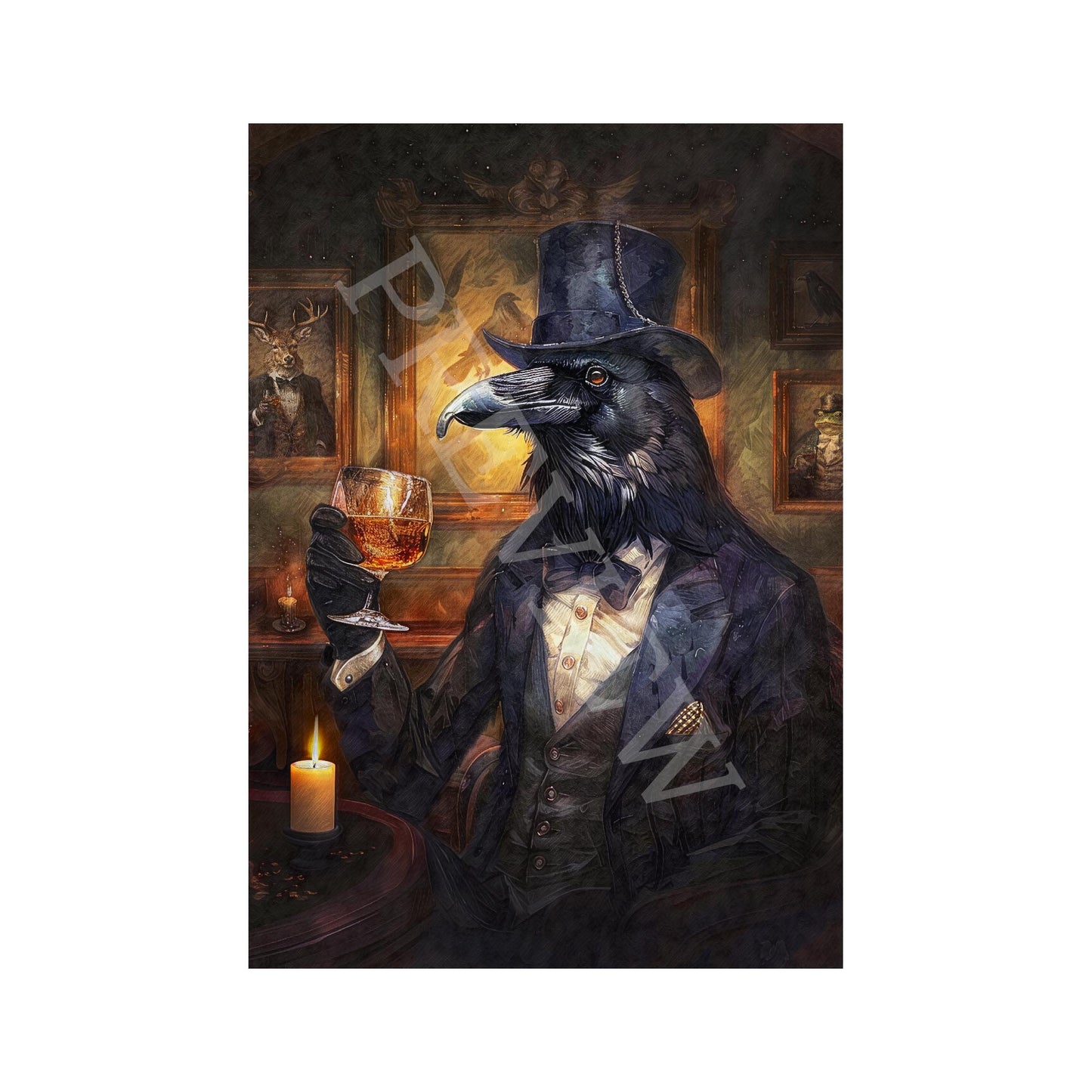 Raven_Drinking_Whisky_Print_Only_-_Vintage_Panda_Designs