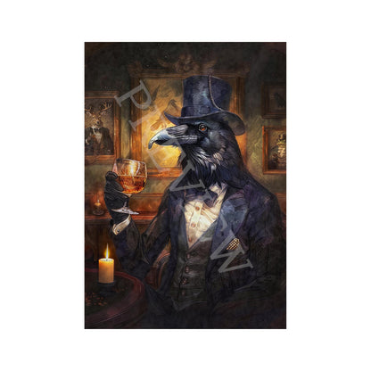 Raven_Drinking_Whisky_Print_Only_-_Vintage_Panda_Designs
