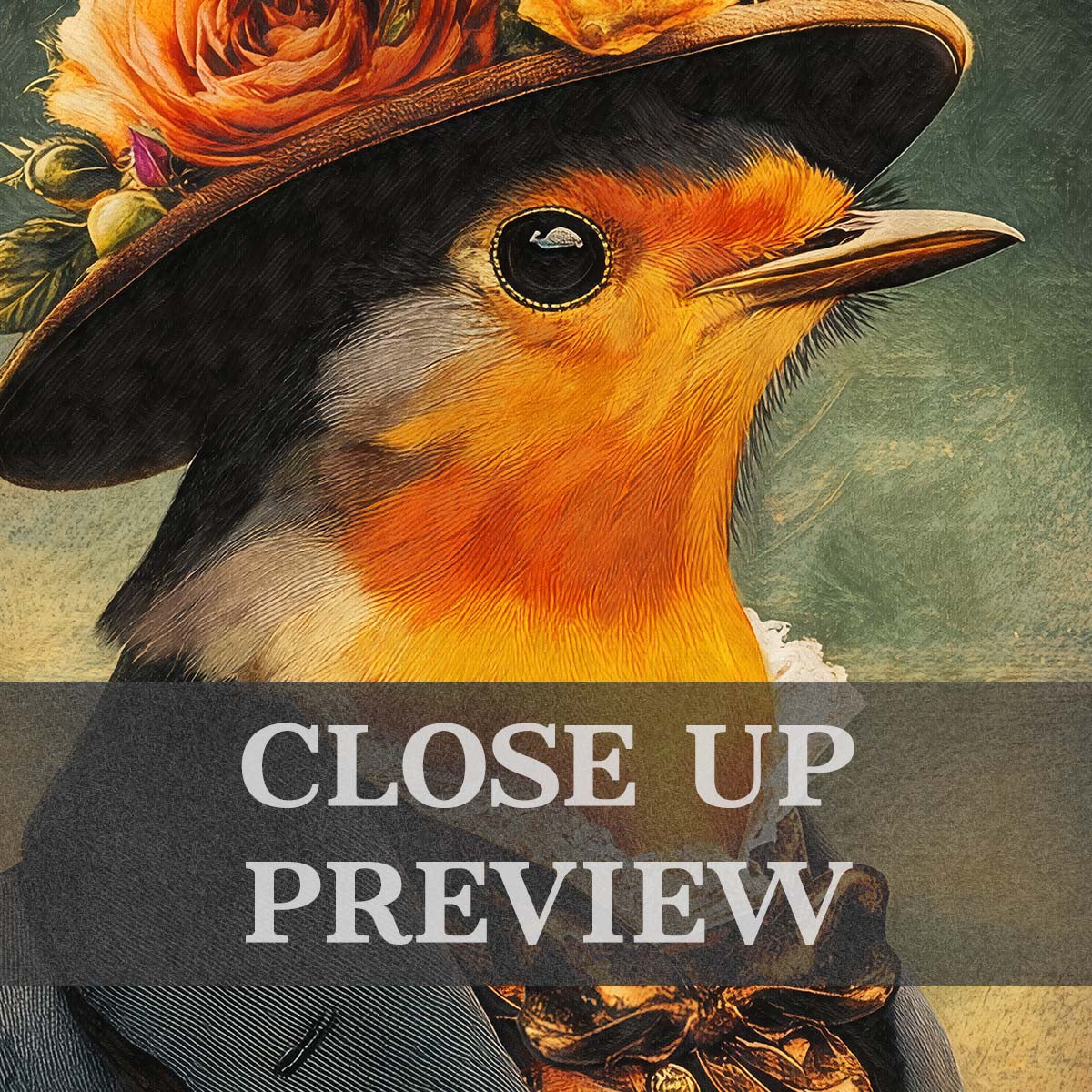 Robin Lady Wall Art Print Close Up by Vintage Panda Designs