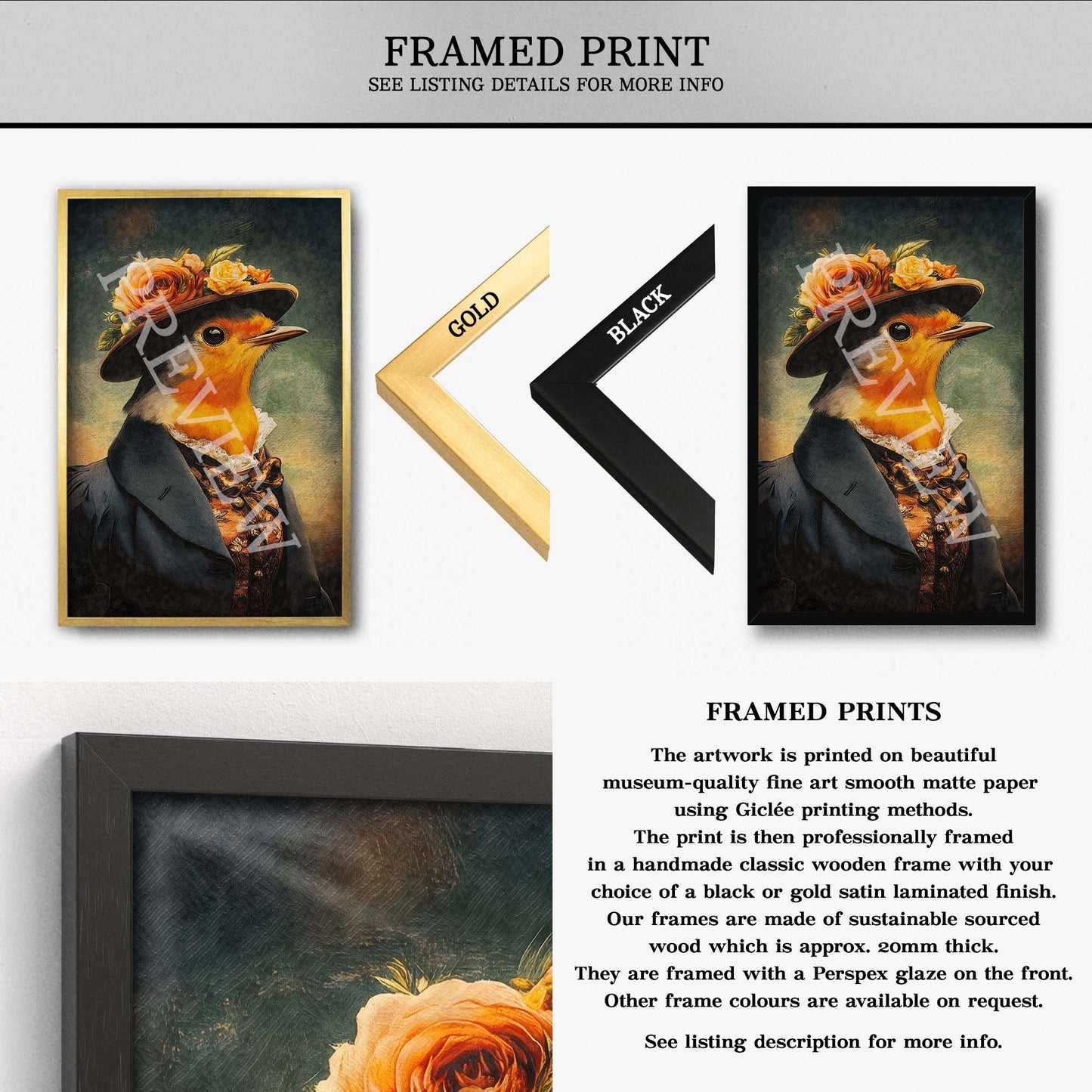 Robin Lady Wall Art Print Framed Print by Vintage Panda Designs