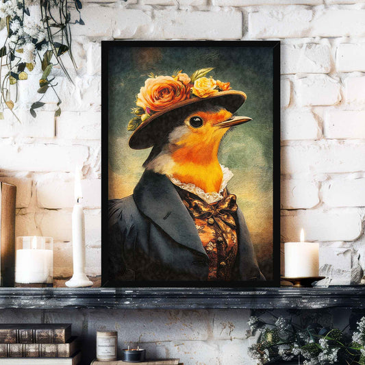Robin Lady Wall Art Print in Black Frame by Vintage Panda Designs