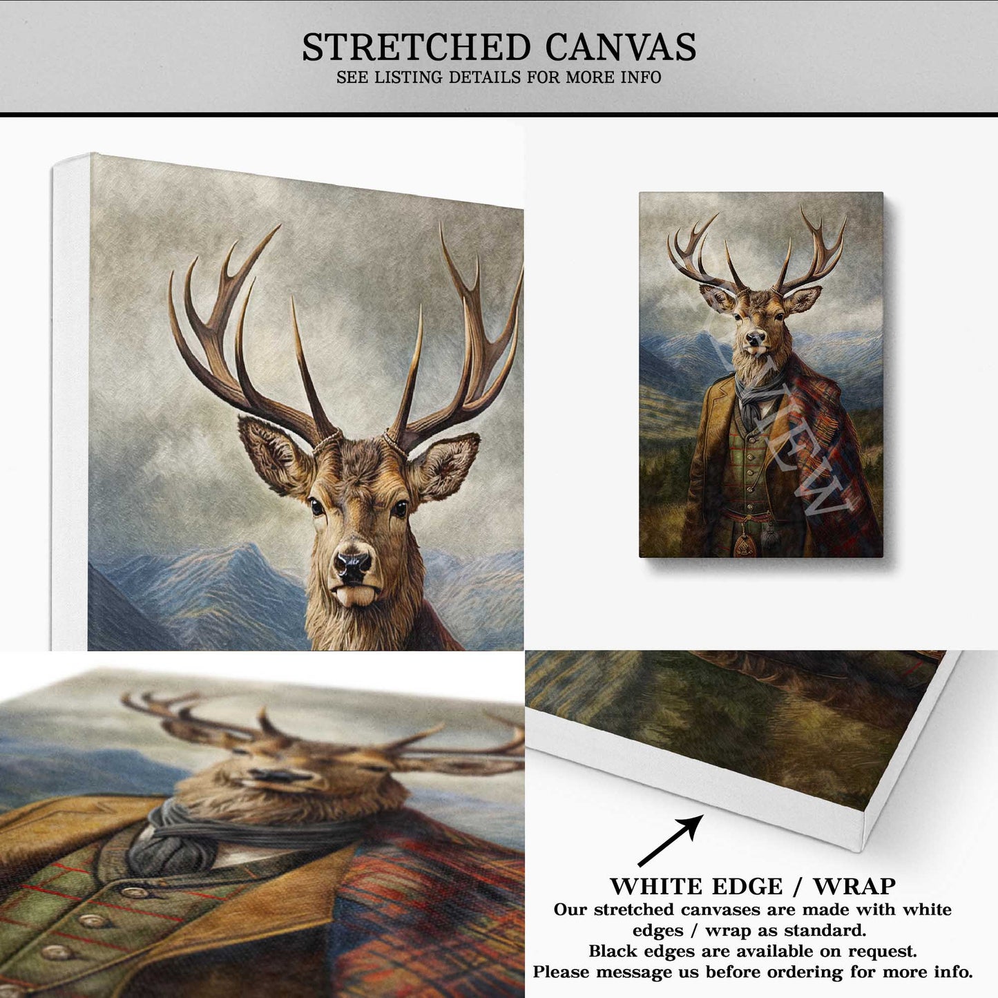 Collage of deer portraits on stretched canvases 