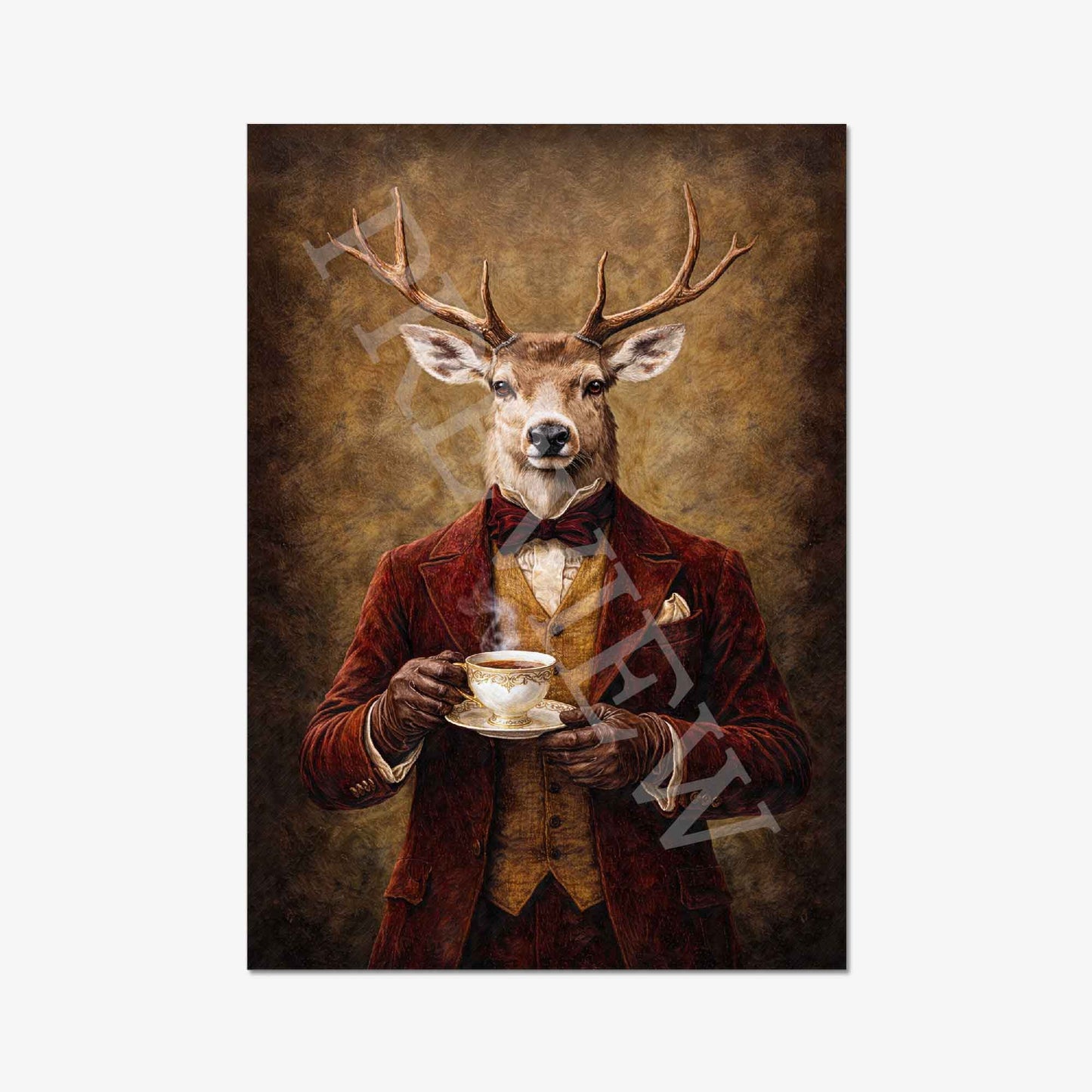 Stag_Drinking_Tea_Print_Only_by_Vintage_Panda_Designs