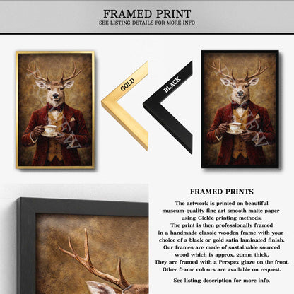 Stag_Drinking_Tea_in_Framed_Print_by_Vintage_Panda_Designs