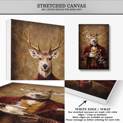 Stag_Drinking_Tea_in_Stretched_Canvas_by_Vintage_Panda_Designs