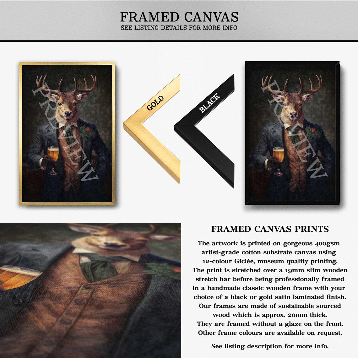 Stag_Gentleman_with_Beer_Framed_Canvas_by_Vintage_Panda_Designs