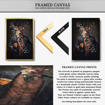 Stag_Gentleman_with_Beer_Framed_Canvas_by_Vintage_Panda_Designs