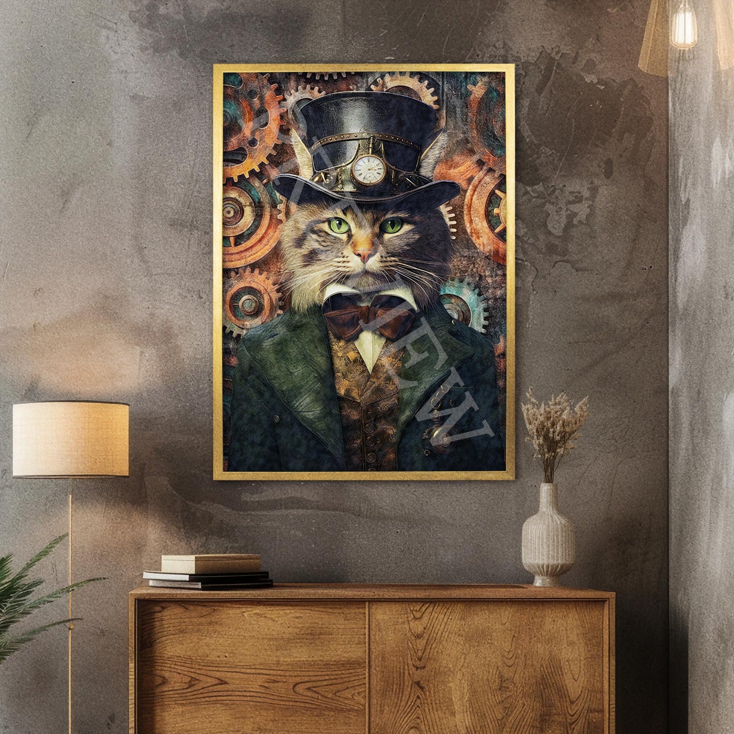 Steampunk_Cat_Gold_Frame_-_Vintage_Panda_Designs