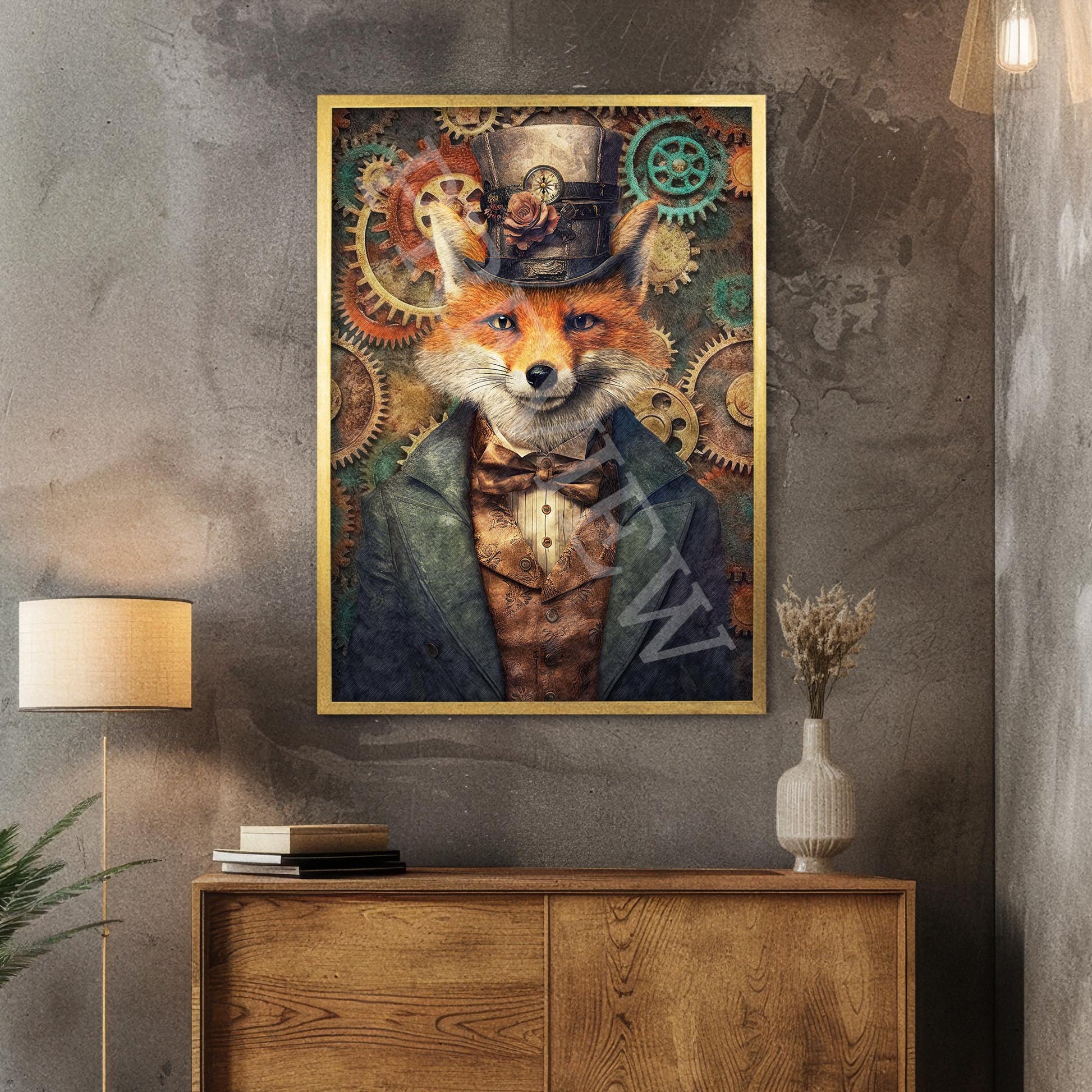 Steampunk_Fox_Gold_Frame_-_Vintage_Panda_Designs