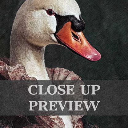 Swan Gentleman Wall Art Print Close Up by Vintage Panda Designs