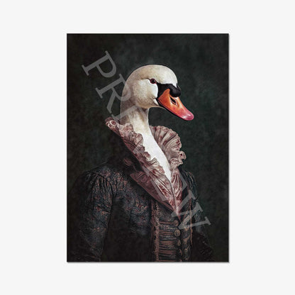 Swan Gentleman Wall Art Print by Vintage Panda Designs