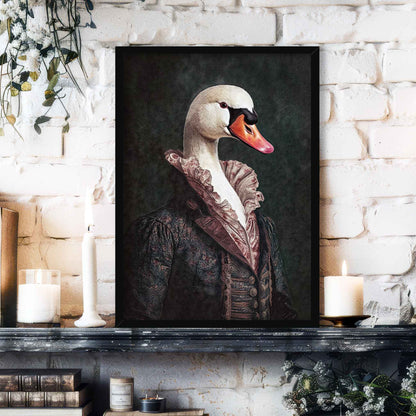 Swan Gentleman Wall Art Print in Black Frame by Vintage Panda Designs