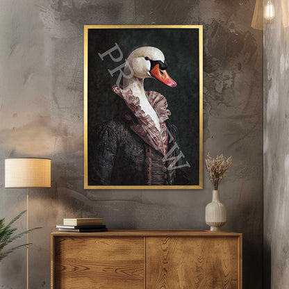Swan Gentleman Wall Art Print in Gold Frame by Vintage Panda Designs