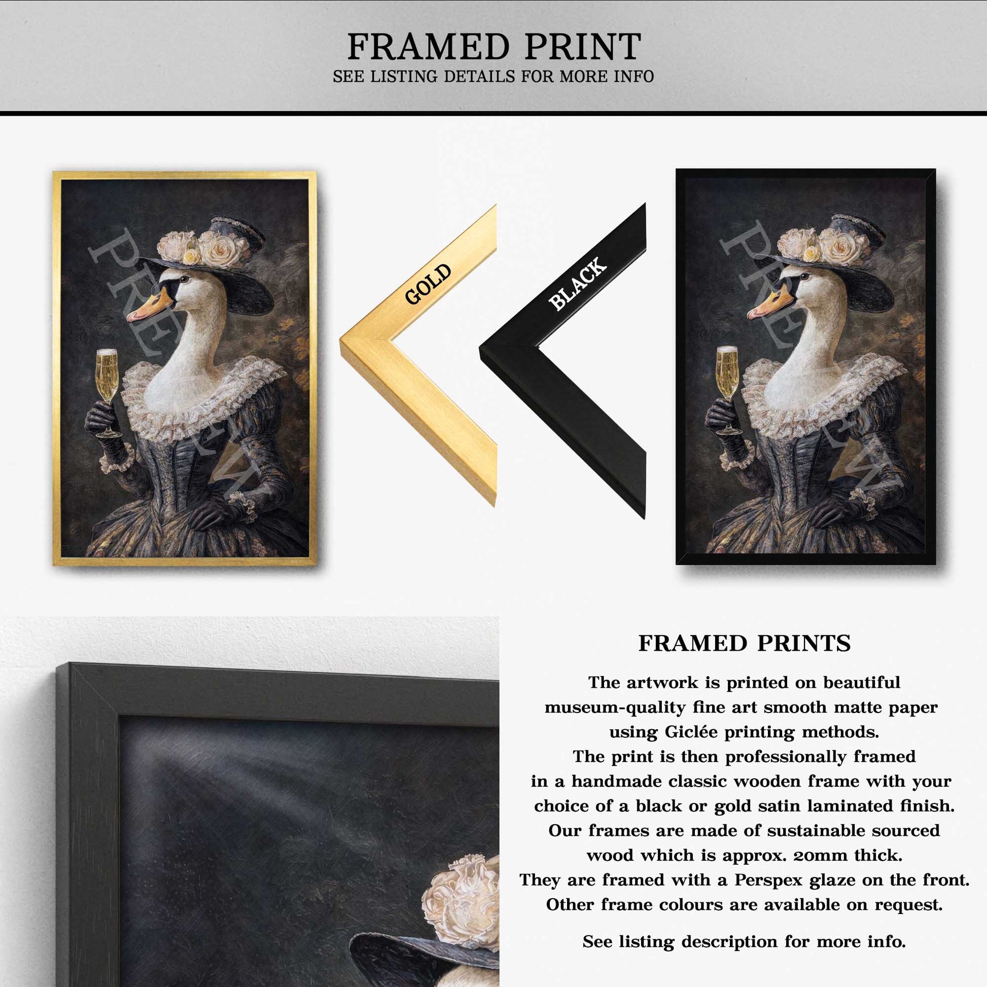 Swan_Lady_Drinking_Champagne_Framed_Print_by_Vintage_Panda_Designs