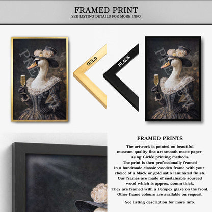 Swan_Lady_Drinking_Champagne_Framed_Print_by_Vintage_Panda_Designs