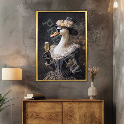 Swan_Lady_Drinking_Champagne_Gold_Frame_Preview_by_Vintage_Panda_Designs
