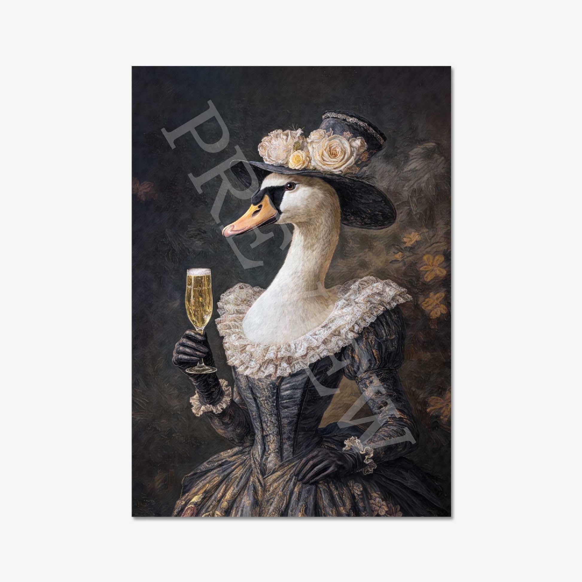 Swan_Lady_Drinking_Champagne_Print_Only_Preview_by_Vintage_Panda_Designs