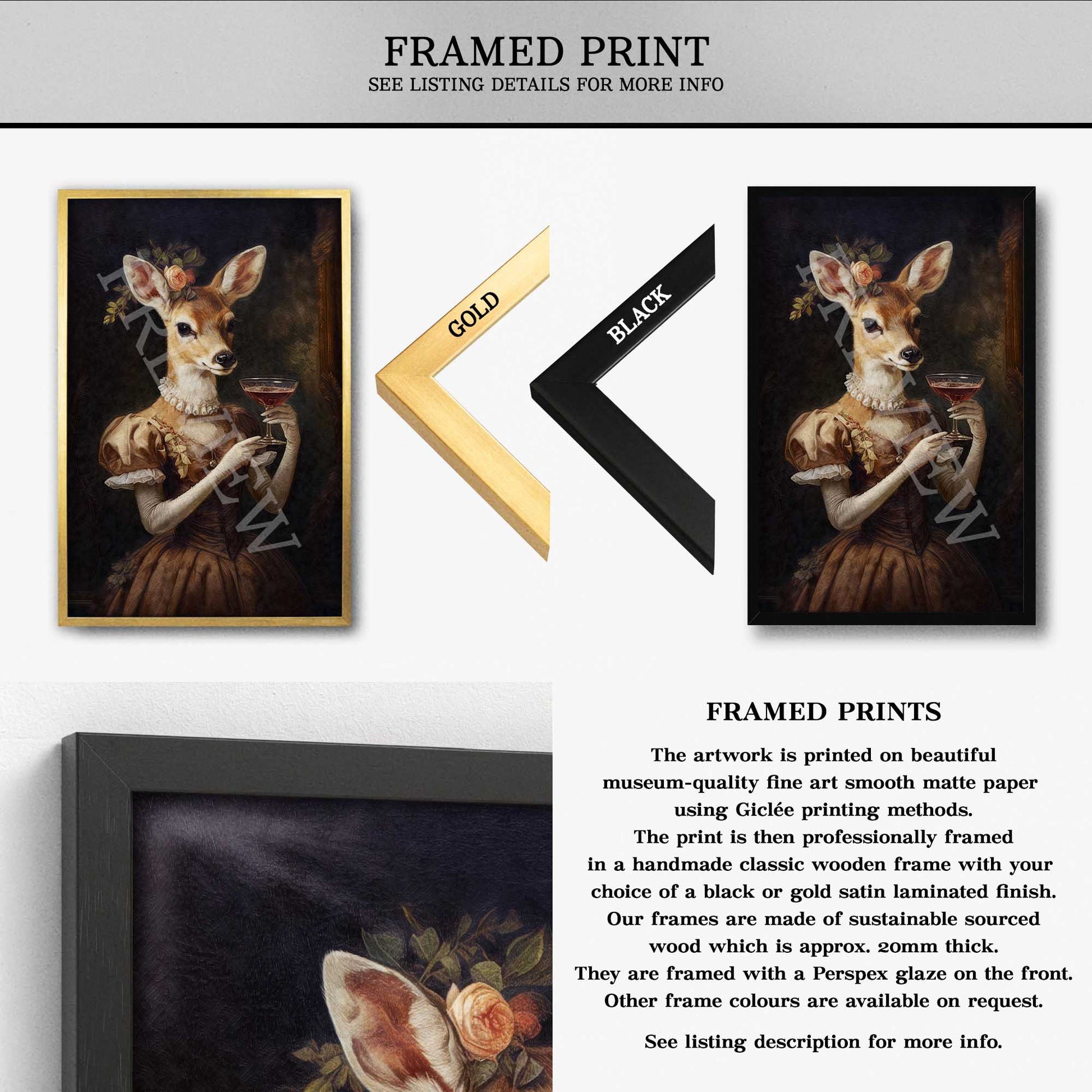 Vintage Deer Lady Drinking Cocktail Framed Print - Vintage Panda Designs