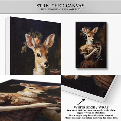 Vintage Deer Lady Drinking Cocktail Stretched Canvas - Vintage Panda Designs