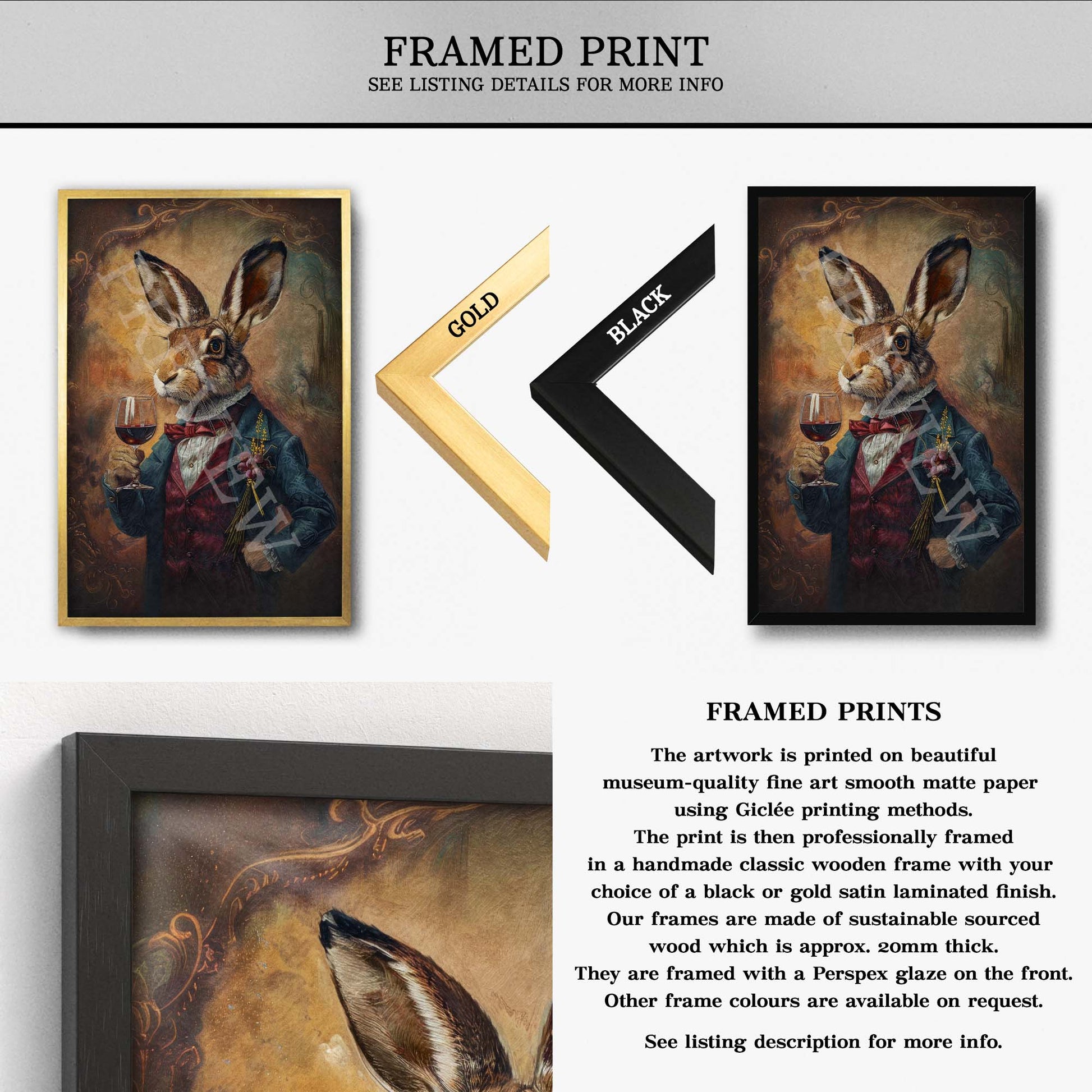 Vintage Hare with Red Wine Framed Print - Vintage Panda Designs