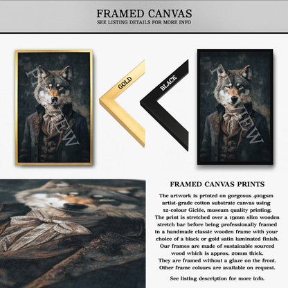 Wolf Gentleman Wall Art Print Framed Canvas by Vintage Panda Designs