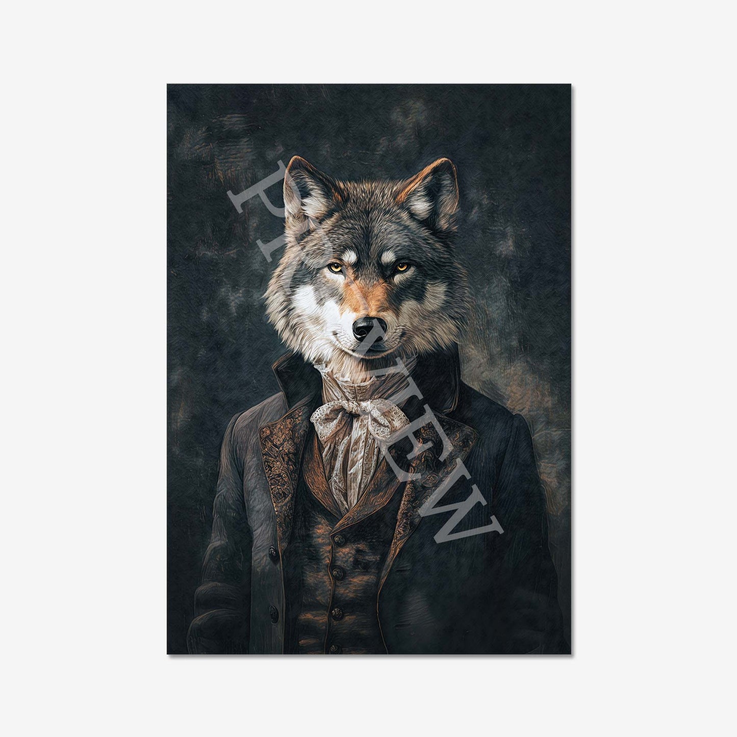 Wolf Gentleman Wall Art Print by Vintage Panda Designs