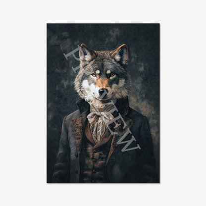 Wolf Gentleman Wall Art Print by Vintage Panda Designs