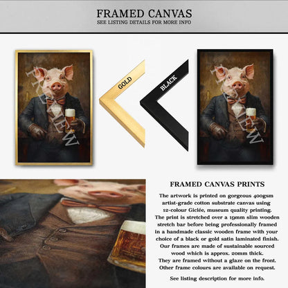 ig Drinking Pint of Beer Framed Canvas - Vintage Panda Designs