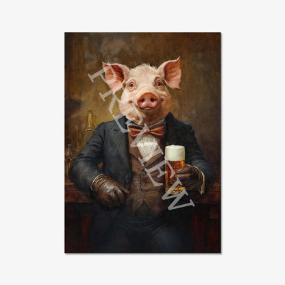 ig Drinking Pint of Beer Print - Vintage Panda Designs