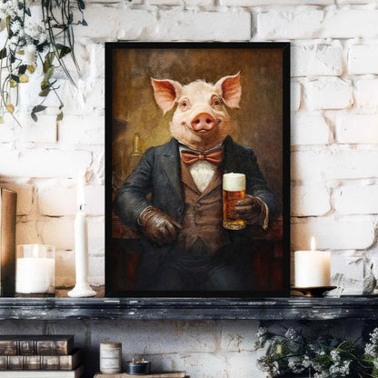 ig Drinking Pint of Beer Print Black Frame - Vintage Panda Designs