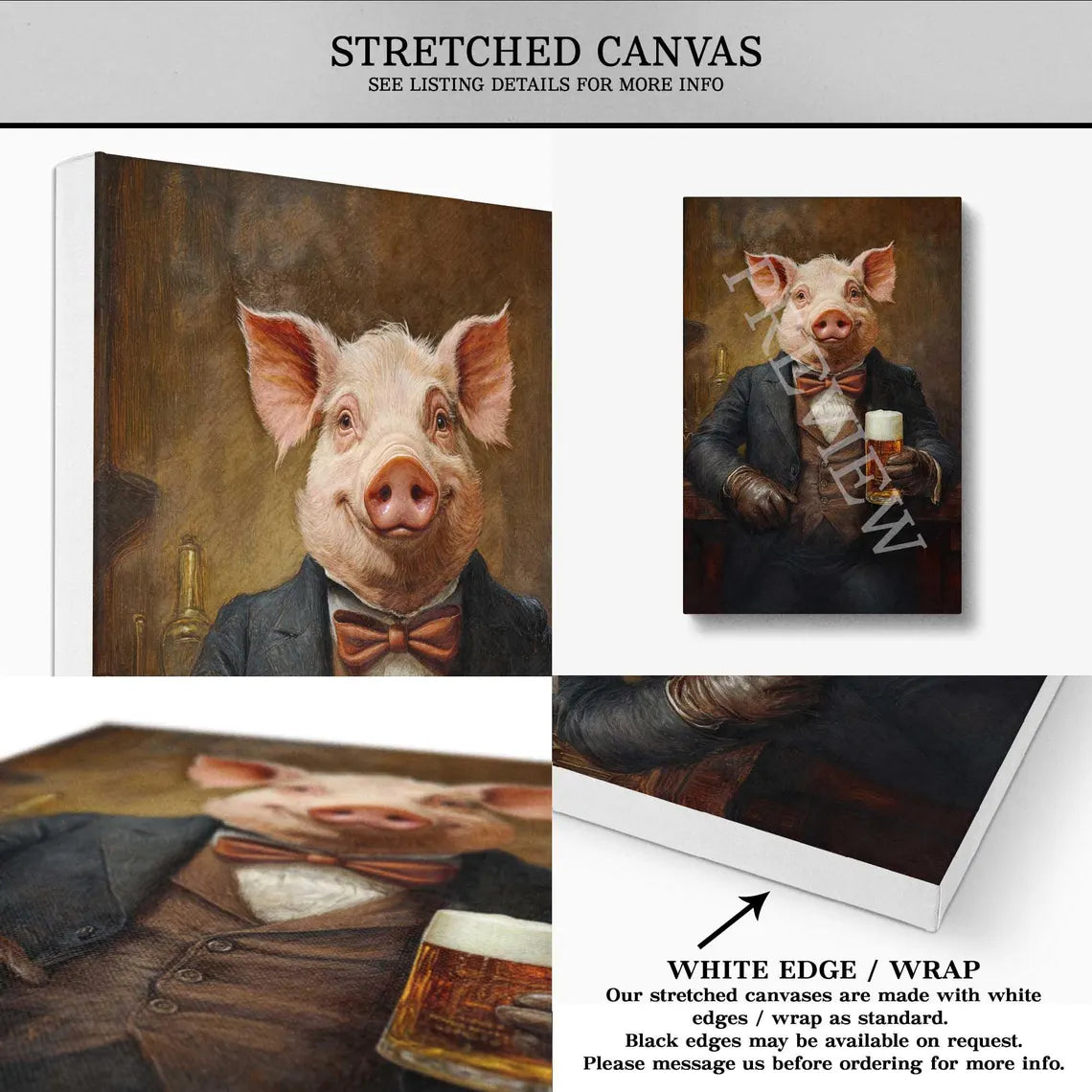 ig Drinking Pint of Beer Stretched Canvas - Vintage Panda Designs