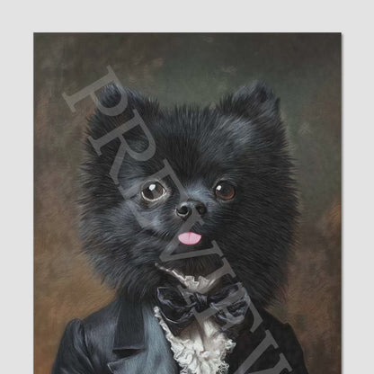 Black Pomeranian Dog Gentleman Wall Art Print