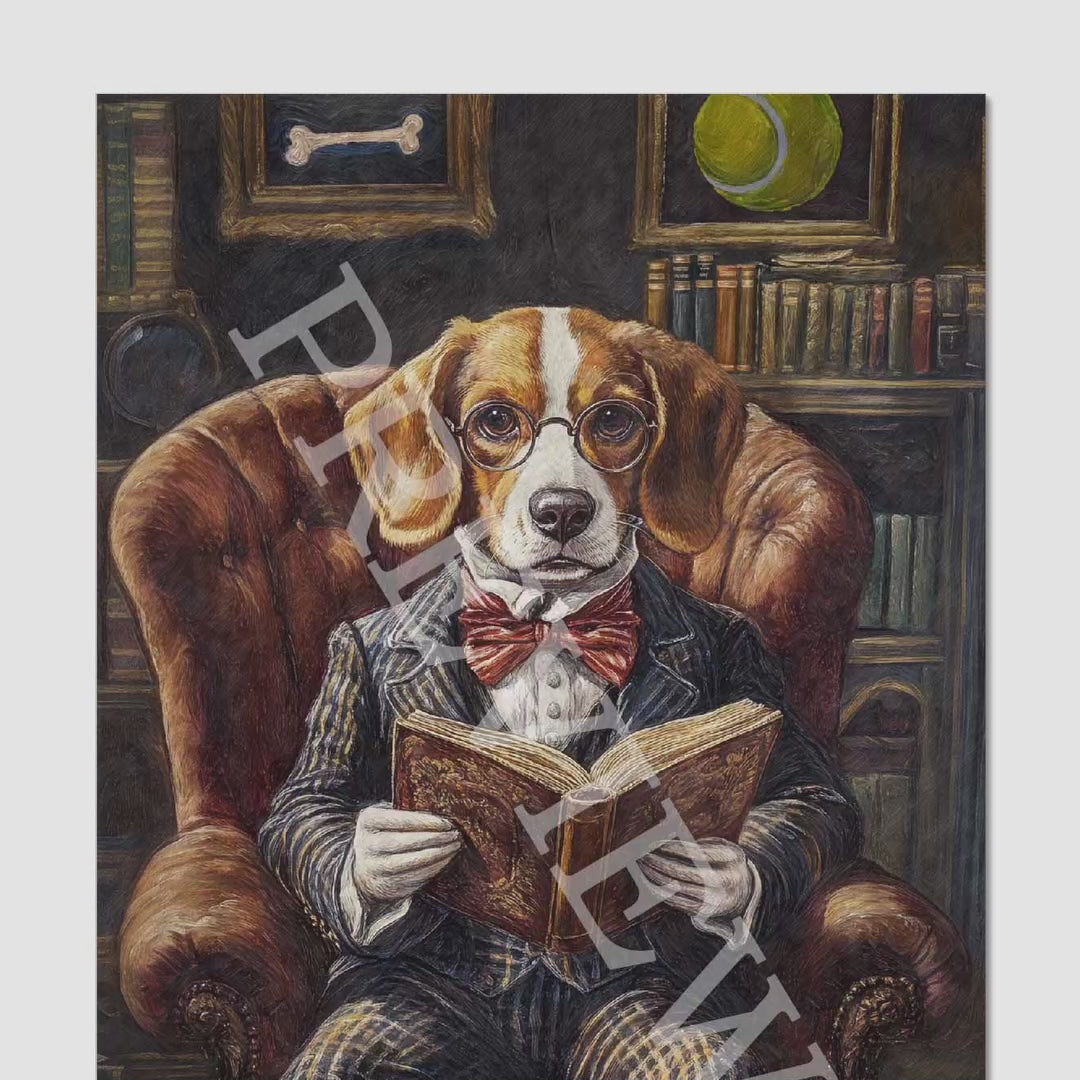 Beagle Dog Reading Book - Vintage Panda Designs