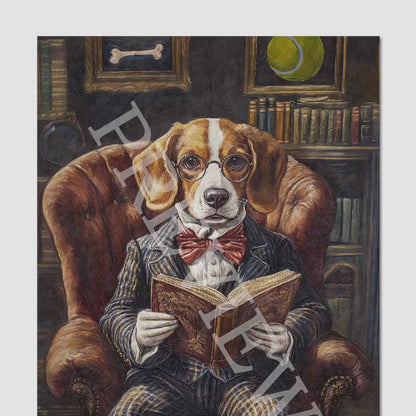 Beagle Dog Reading Book - Vintage Panda Designs