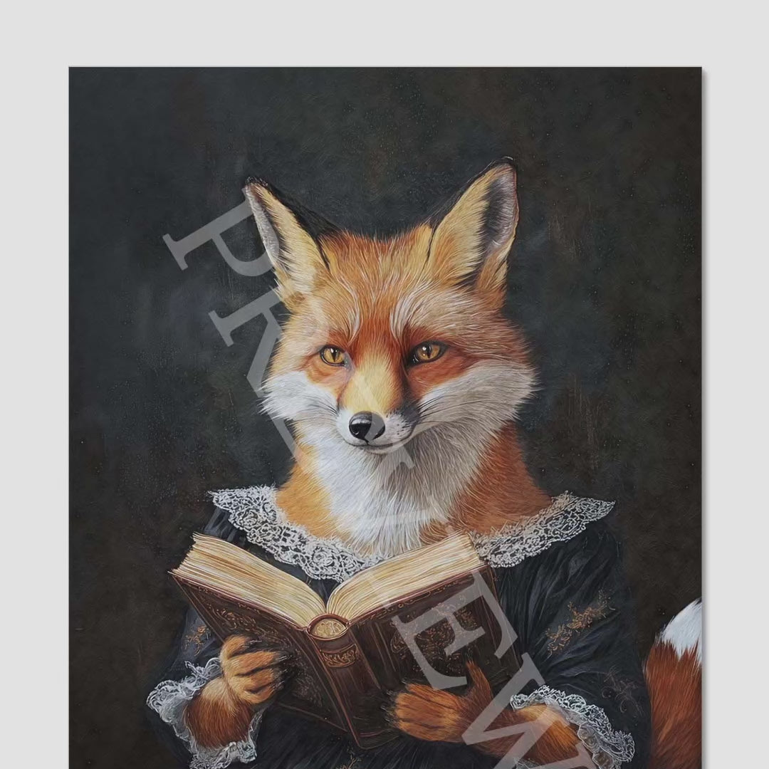 Fox Reading Book - Vintage Panda Designs