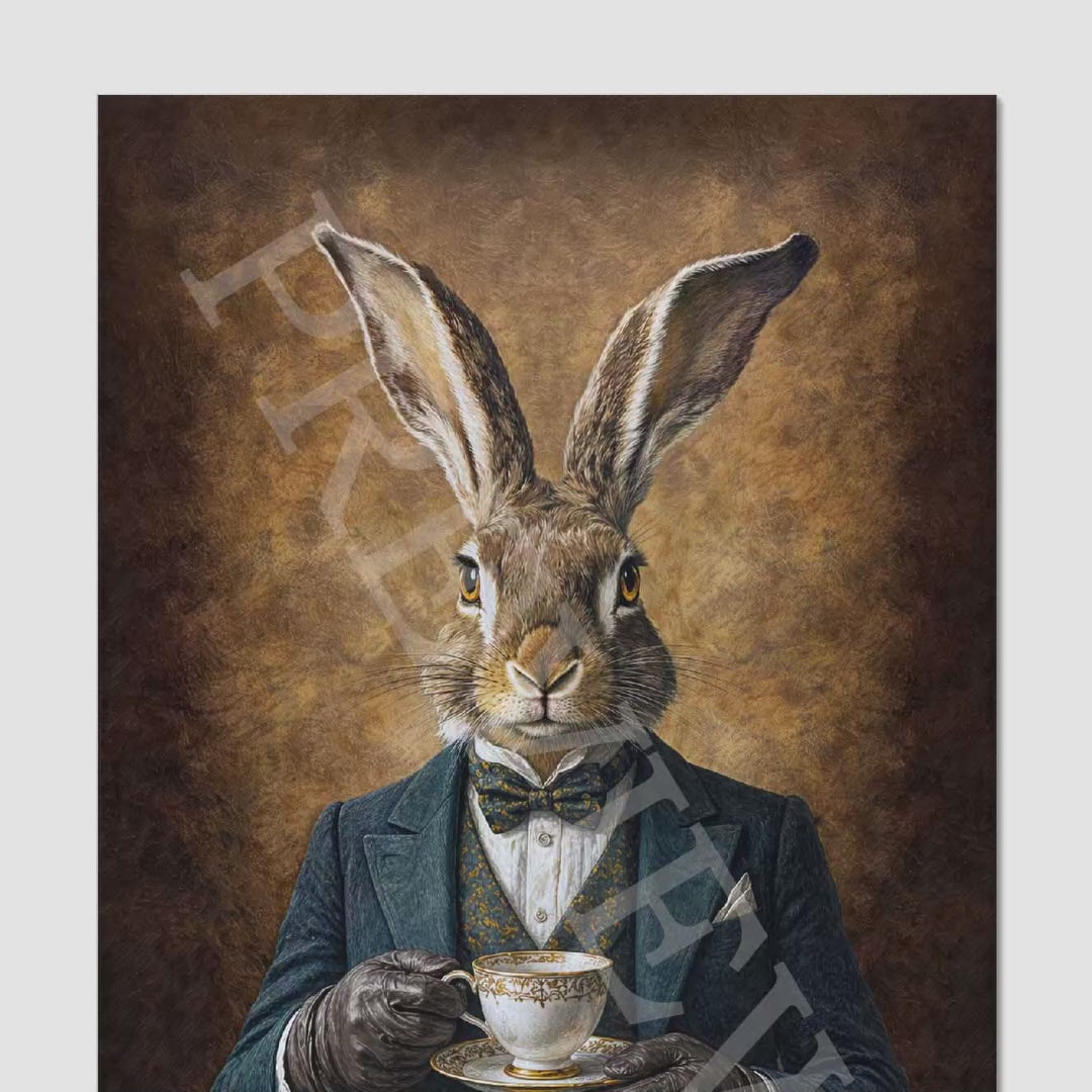 Hare Drinking Tea by Vintage Panda Designs